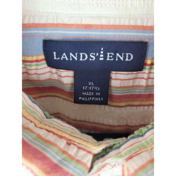 Lands End Men's Striped Long Sleeve Button Up Shirt Blue Green Red Yellow Sz XL - Picture 4 of 12